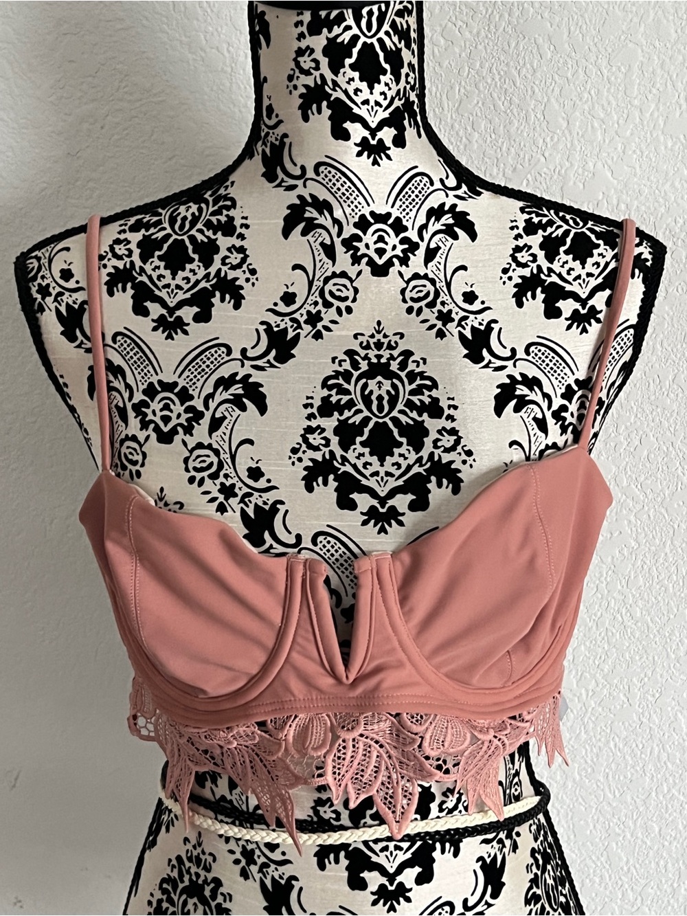 PacSun XL Mauve Floral Lace Underwire Bikini Top Longline NWT